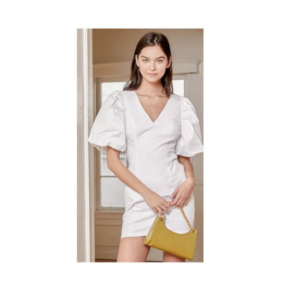 Lulus White Puff Sleeve Mini Bodycon Dress Size L‎ - Picture 8 of 8